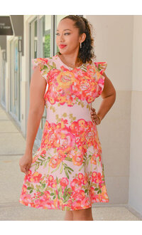 UNIKAH- Floral Flare Dress with Frill Arms