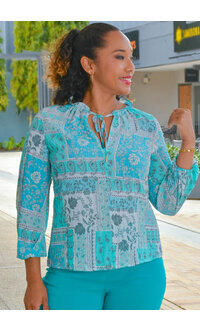 Counterparts VAHEA- Floral Frill Neck Top with Tie