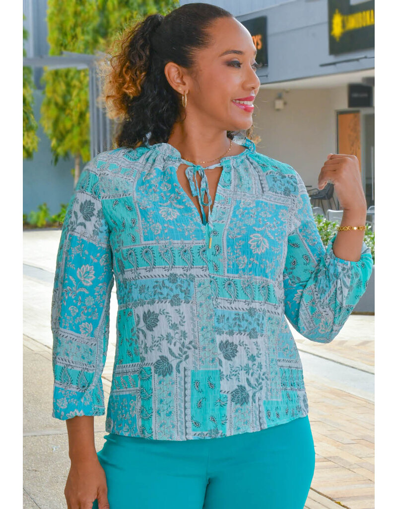 Counterparts VAHEA- Floral Frill Neck Top with Tie