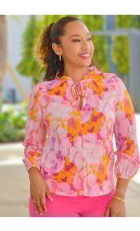 Counterparts VAHEA- Floral Frill Neck Top with Tie
