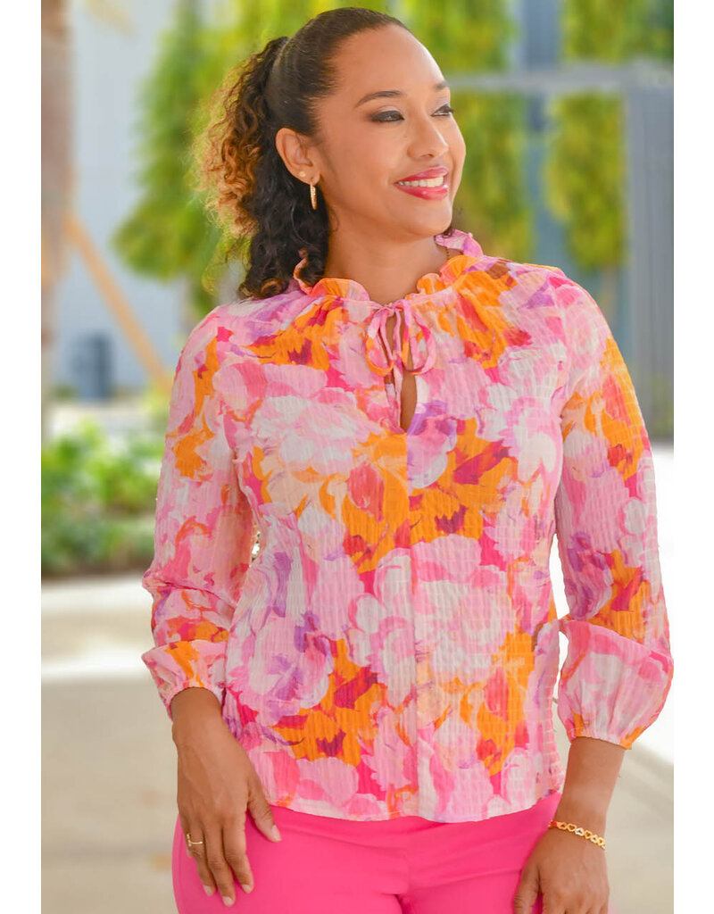 Counterparts VAHEA- Floral Frill Neck Top with Tie