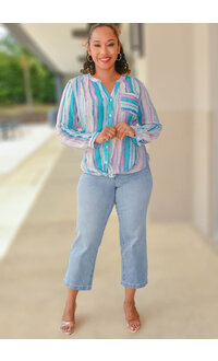ZAC & RACHEL VARESH- Printed Button Down Top with Sleeves