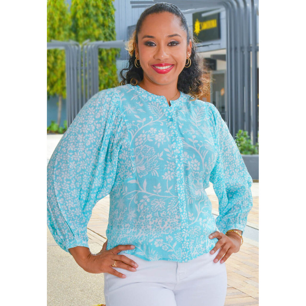 VELIKO- Printed Button Down Top