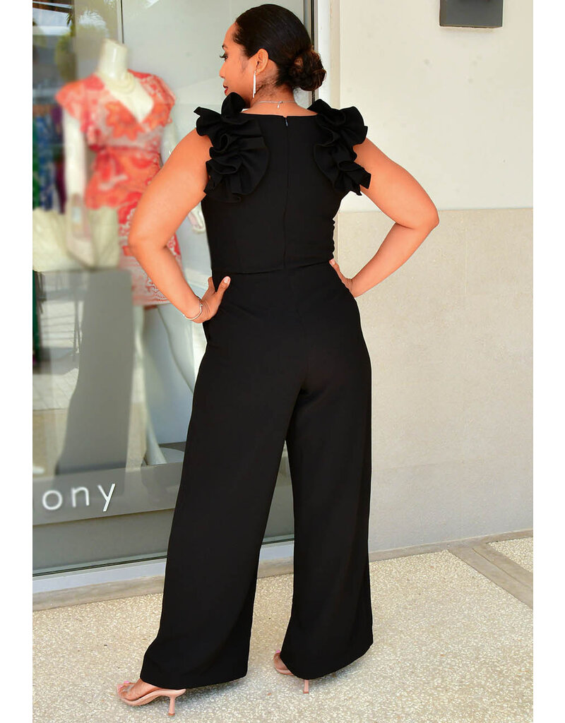 RUEL- Solid Ruffle Shoulder Jumper