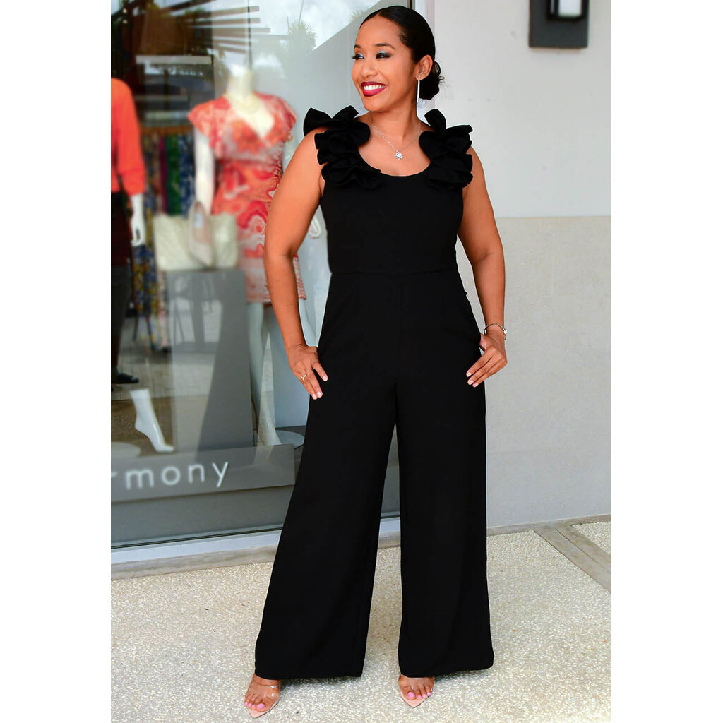 RUEL- Solid Ruffle Shoulder Jumper