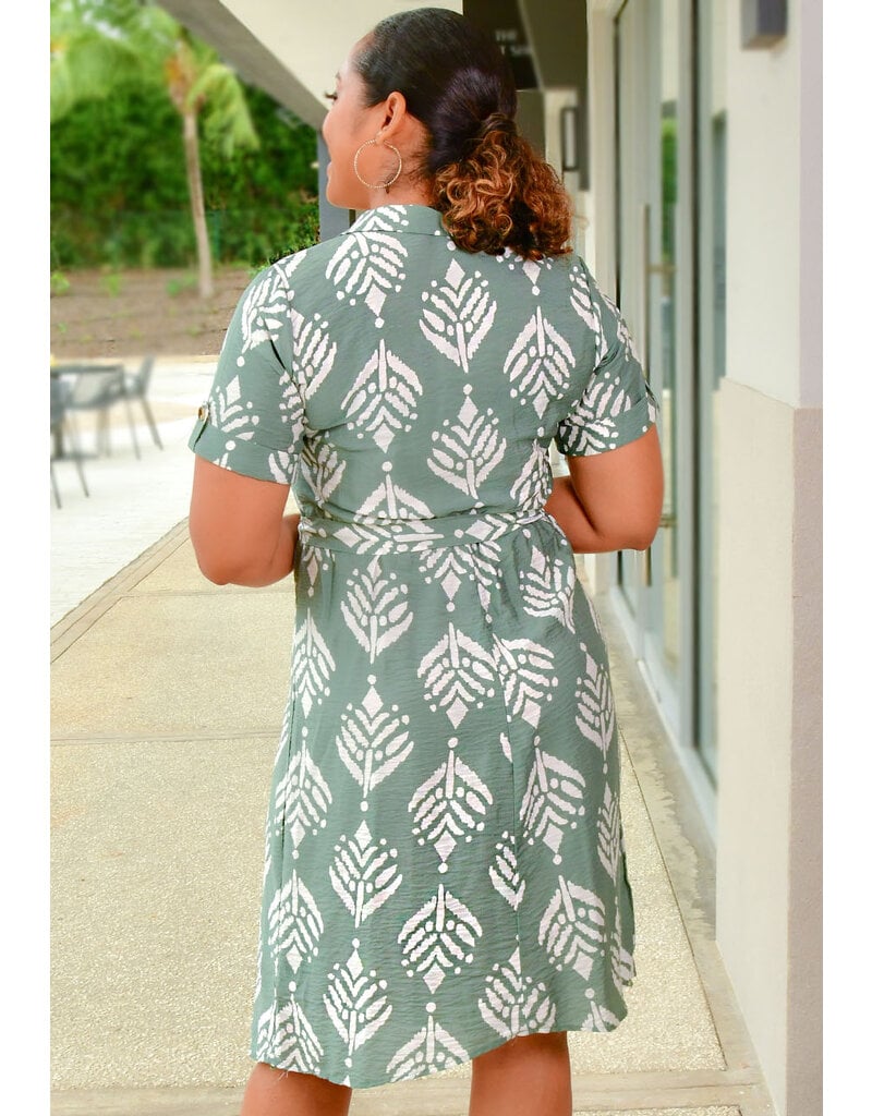 MOON MAVEN KESTER- Printed Short Sleeve Dress with Buttons