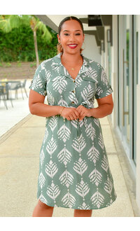 MOON MAVEN KESTER- Printed Short Sleeve Dress with Buttons