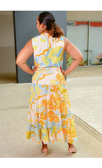 MSK KEEM- Long Printed Dress with Elastic Waist