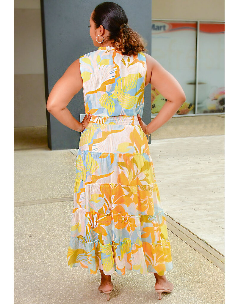 MSK KEEM- Long Printed Dress with Elastic Waist