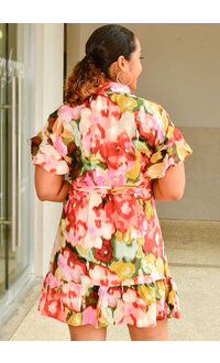Sara Michelle KENIJ- Floral Dress with Collar Frill Arms