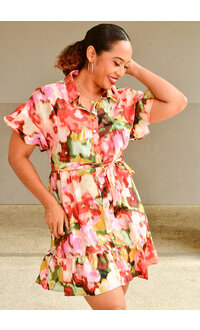 Sara Michelle KENIJ- Floral Dress with Collar Frill Arms
