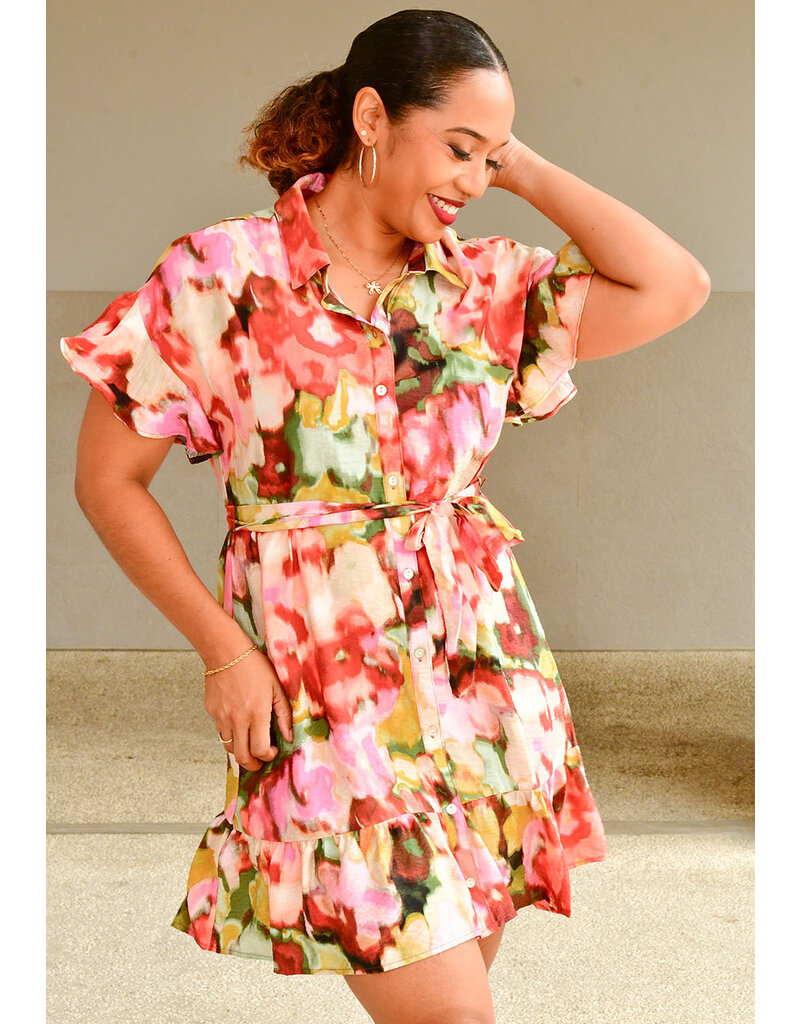 Sara Michelle KENIJ- Floral Dress with Collar Frill Arms