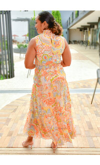 MSK KAKIA- Printed Dress with Elastic Neck & Waist