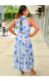 MSK KABY- Long Printed Dress with Tie Neck