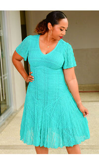 LIVIA- V Neck Lace Short Sleeve Dress