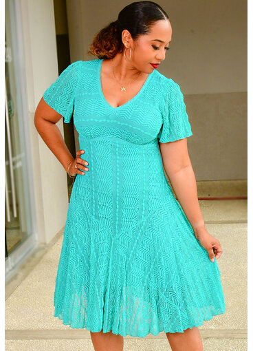 LIVIA- V Neck Lace Short Sleeve Dress