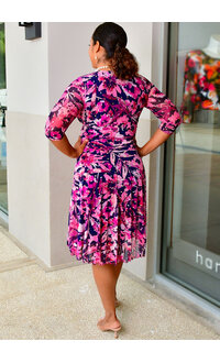 MIHIPA- Foil Print Lap Top 3/4 Sleeve Dress