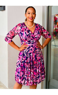 MIHIPA- Foil Print Lap Top 3/4 Sleeve Dress