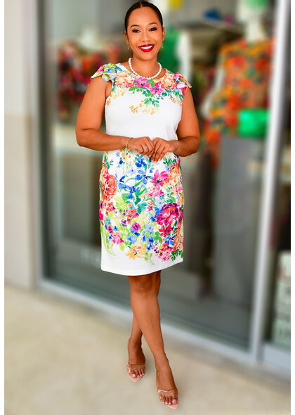 Shelby & Palmer RAPERI- Floral with Frill Cap Sleeves