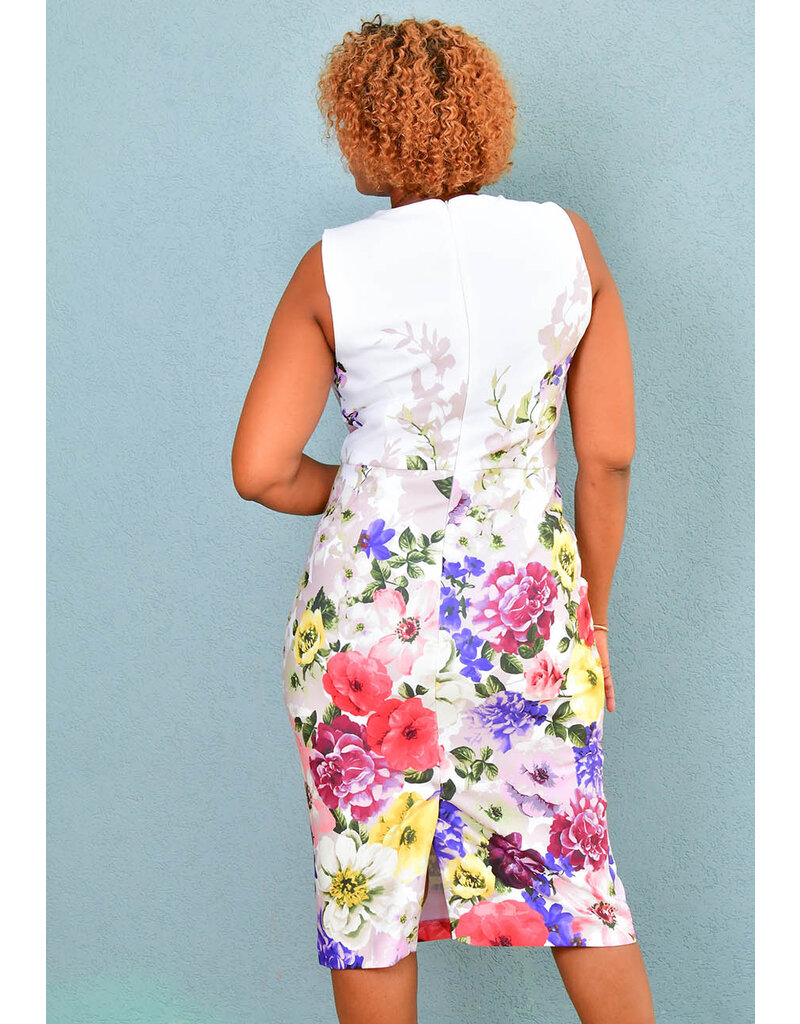 URON- Floral Midi Dress with Keyhole