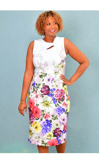 URON- Floral Midi Dress with Keyhole