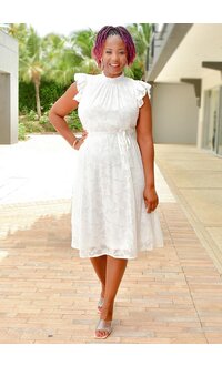 Nina Leonard FERRLIN- Burnout Frill Arm Elastic Neck Dress