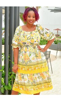FIGUEROA & FLOWER FIGINE- Floral Square Neck Dress with Tie Sleeve