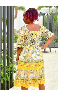 FIGUEROA & FLOWER FIGINE- Floral Square Neck Dress with Tie Sleeve
