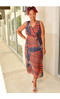 Signature FARISOL- Long Stripe Armhole Dress with Band