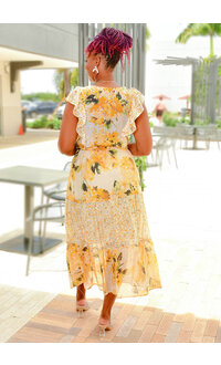FIGUEROA & FLOWER IDREES- Long Printed Frill Arm Dress with Band