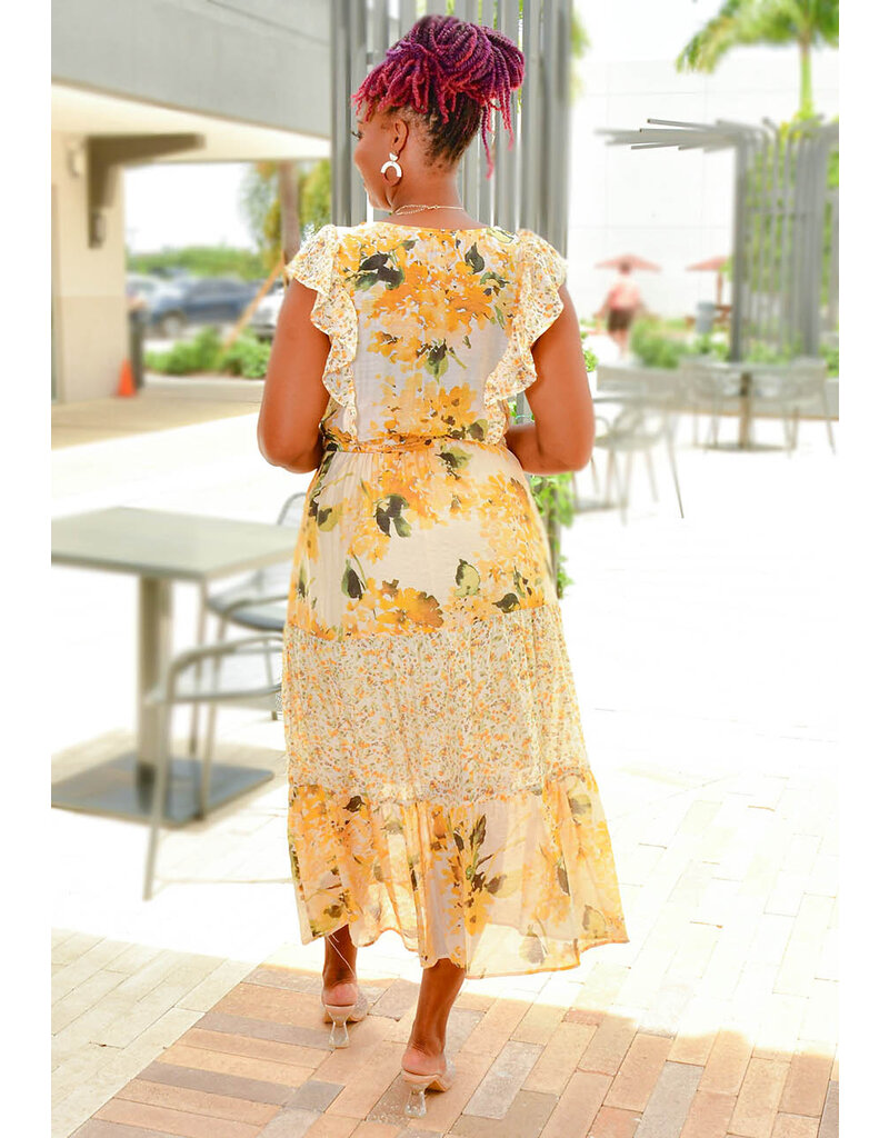 FIGUEROA & FLOWER IDREES- Long Printed Frill Arm Dress with Band