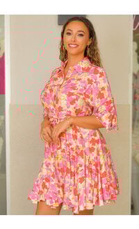 KRYN-Floral Flare Bottom Dress with Collar