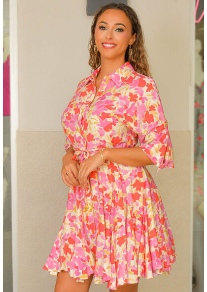 KRYN-Floral Flare Bottom Dress with Collar