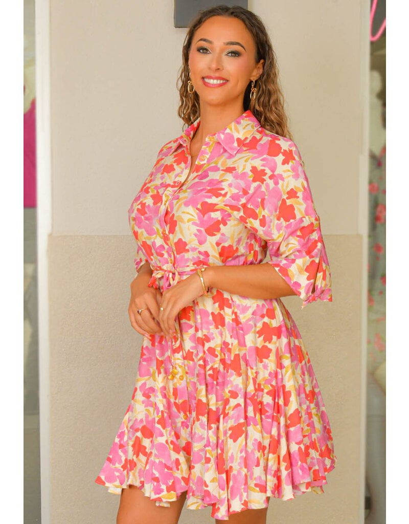 KRYN-Floral Flare Bottom Dress with Collar