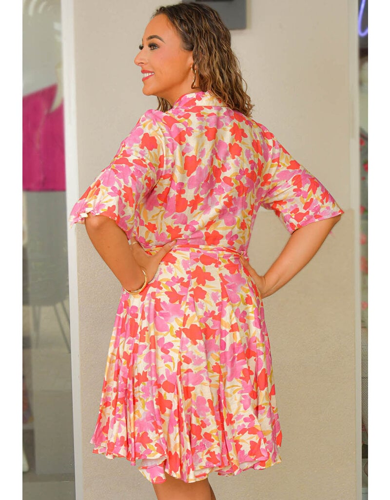 KRYN-Floral Flare Bottom Dress with Collar