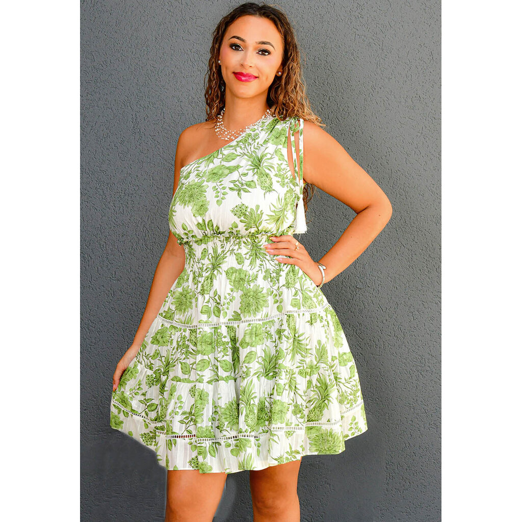 KREY- Floral 1 Shoulder Dress with Elastic Waist