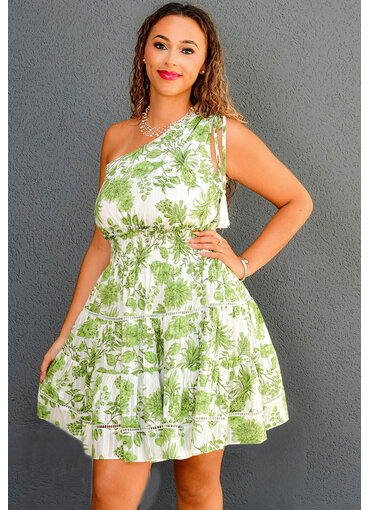 KREY- Floral 1 Shoulder Dress with Elastic Waist