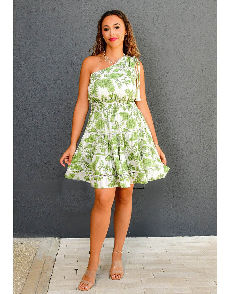 KREY- Floral 1 Shoulder Dress with Elastic Waist