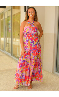 KOSCO- Long Floral Dress with X Top