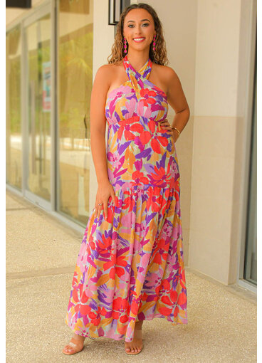 KOSCO- Long Floral Dress with X Top