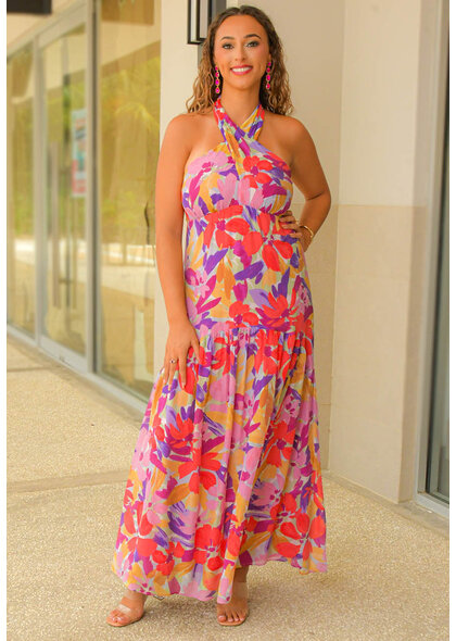 KOSCO- Long Floral Dress with X Top