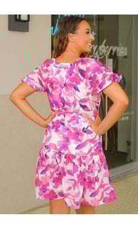 Julia Jordan KAVYA- Floral V-Neck Dress with Puff Sleeves