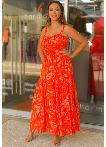 KALD- Long Printed Spaghetti Strap Dress