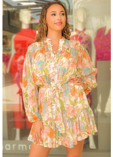 FOXEN- Floral Button Down with Frill Hem