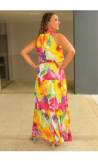 FIJIA- Long Tie Dye Hi Neck Dress with Band