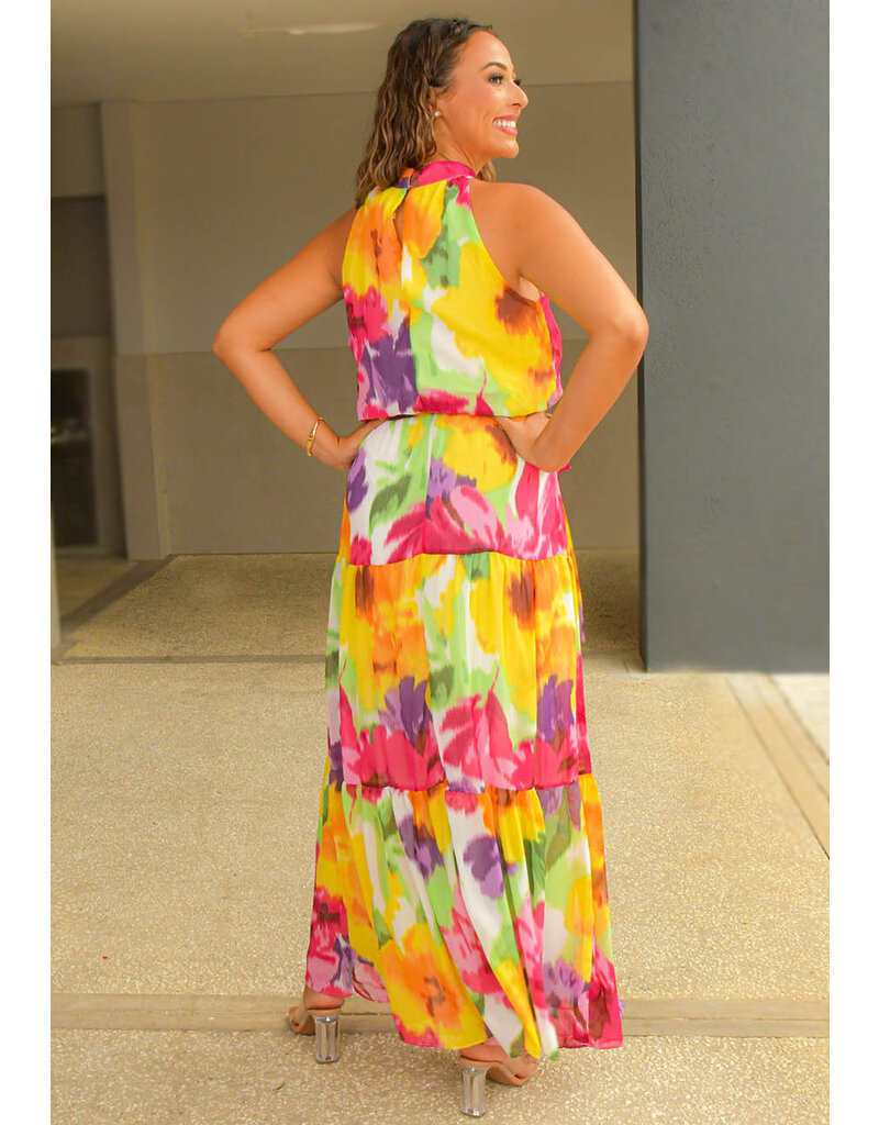FIJIA- Long Tie Dye Hi Neck Dress with Band