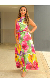 FIJIA- Long Tie Dye Hi Neck Dress with Band