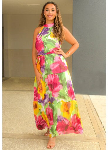 FIJIA- Long Tie Dye Hi Neck Dress with Band