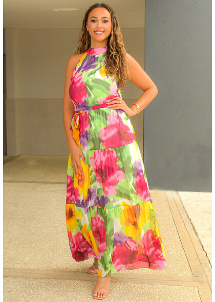 FIJIA- Long Tie Dye Hi Neck Dress with Band