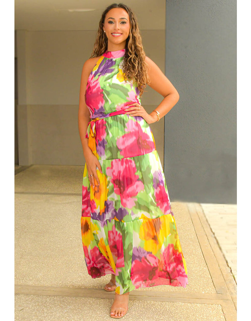 FIJIA- Long Tie Dye Hi Neck Dress with Band